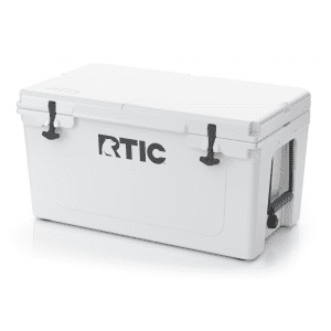 RTIC 65 QT Hard Sided Cooler, White, Heavy Duty Rope Handles, T-Latch Closure