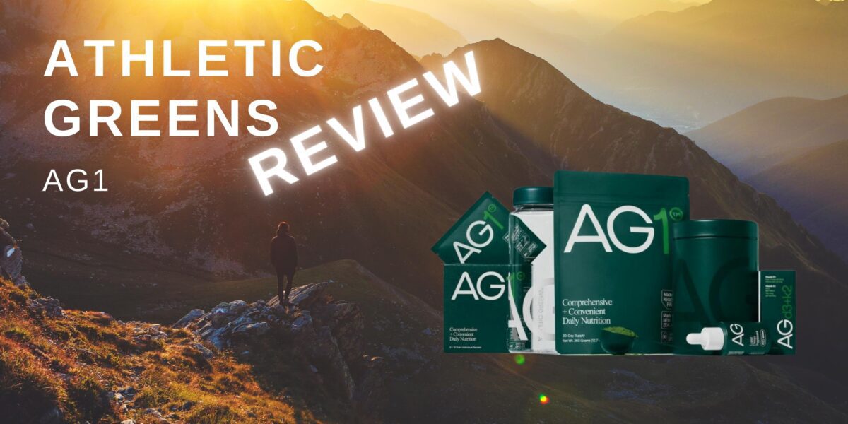 photo of a man on a mountain with AG1 in the foreground