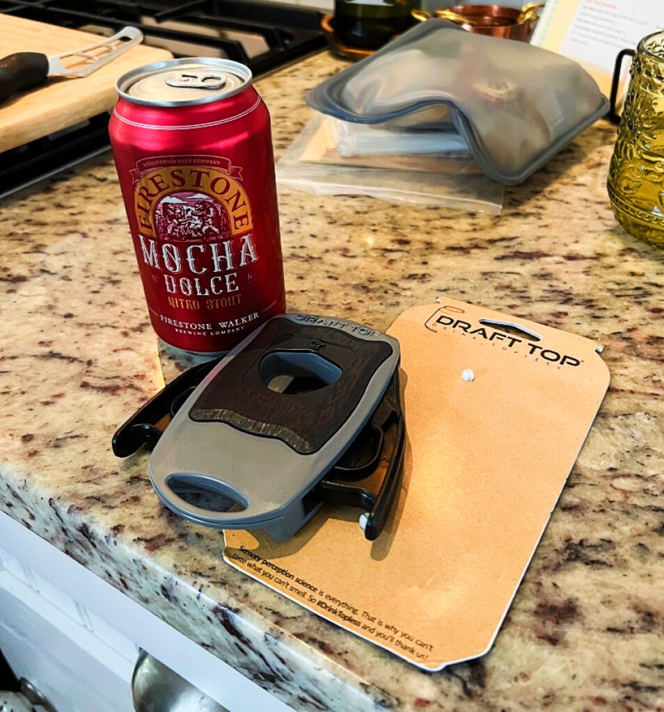 draft top on a counter with a beer can