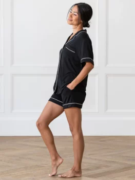 cozy earth Womens Short Sleeve Bamboo Pajama Top in Stretch Knit