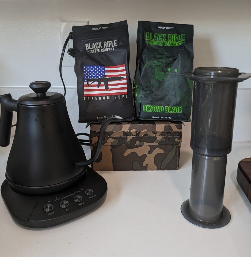 Black Rifle Coffee with Kettle and Aeropress