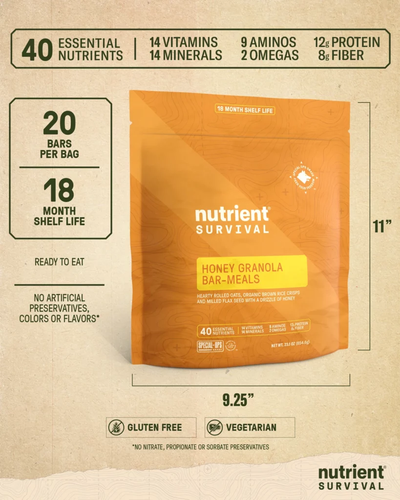 Nutrient Survival HONEY GRANOLA BAR-MEALS PANTRY PACK