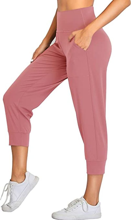 Oalka Women’s Capri Joggers High Waist Pockets